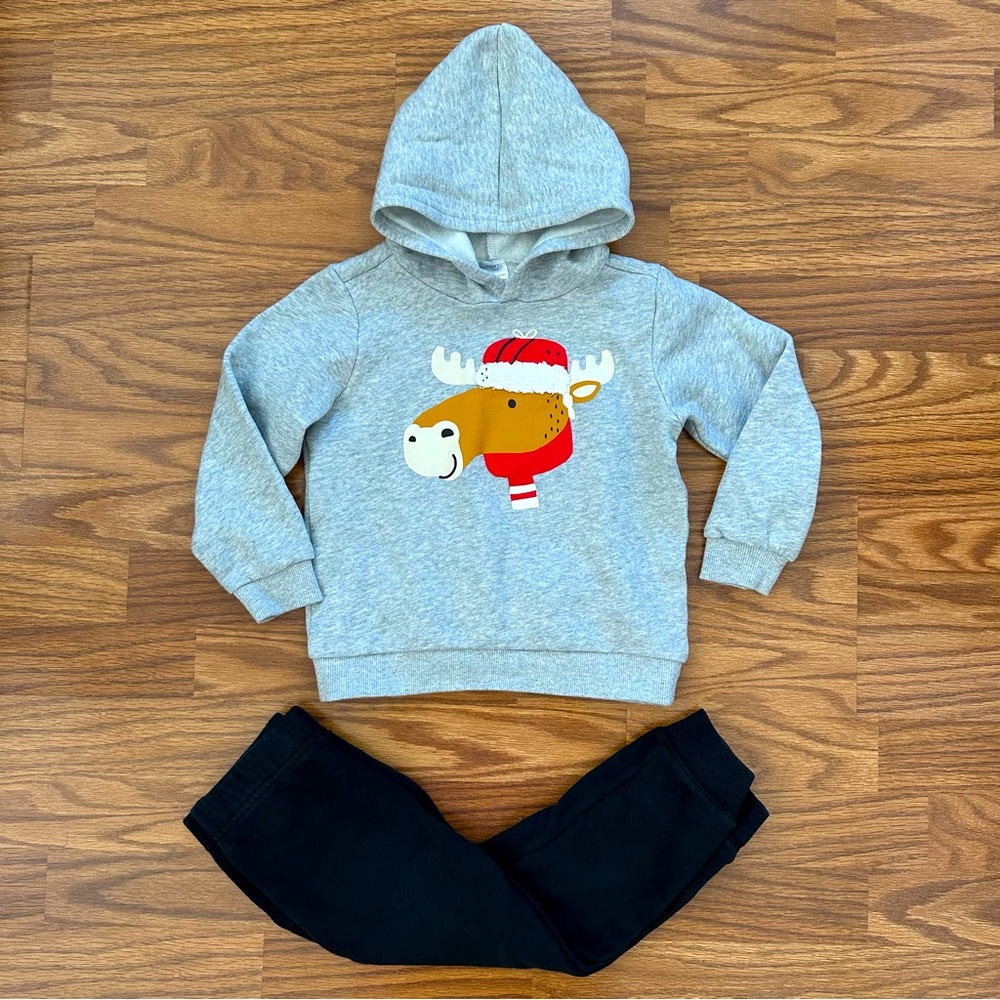 2pc Carter’s Toddler Boys 5T Hoodie Pullover Sweatshirt Sweatpants Set Moose EUC